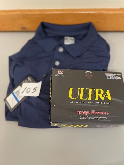 Man's Navy Blue golf shirt & Ultra Golf Balls - value $75 (105)